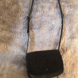 Black Sherpa fur crossbody bag